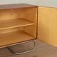 Classic sideboard from the 1960s, teak veneer, black doors, Bauhaus stainless steel feet