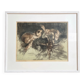 Dutch art print of a jumping frog, 1970, signed and numbered.