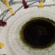 Openwork glazed salad bowl, No. 548. Color green, yellow, brown.