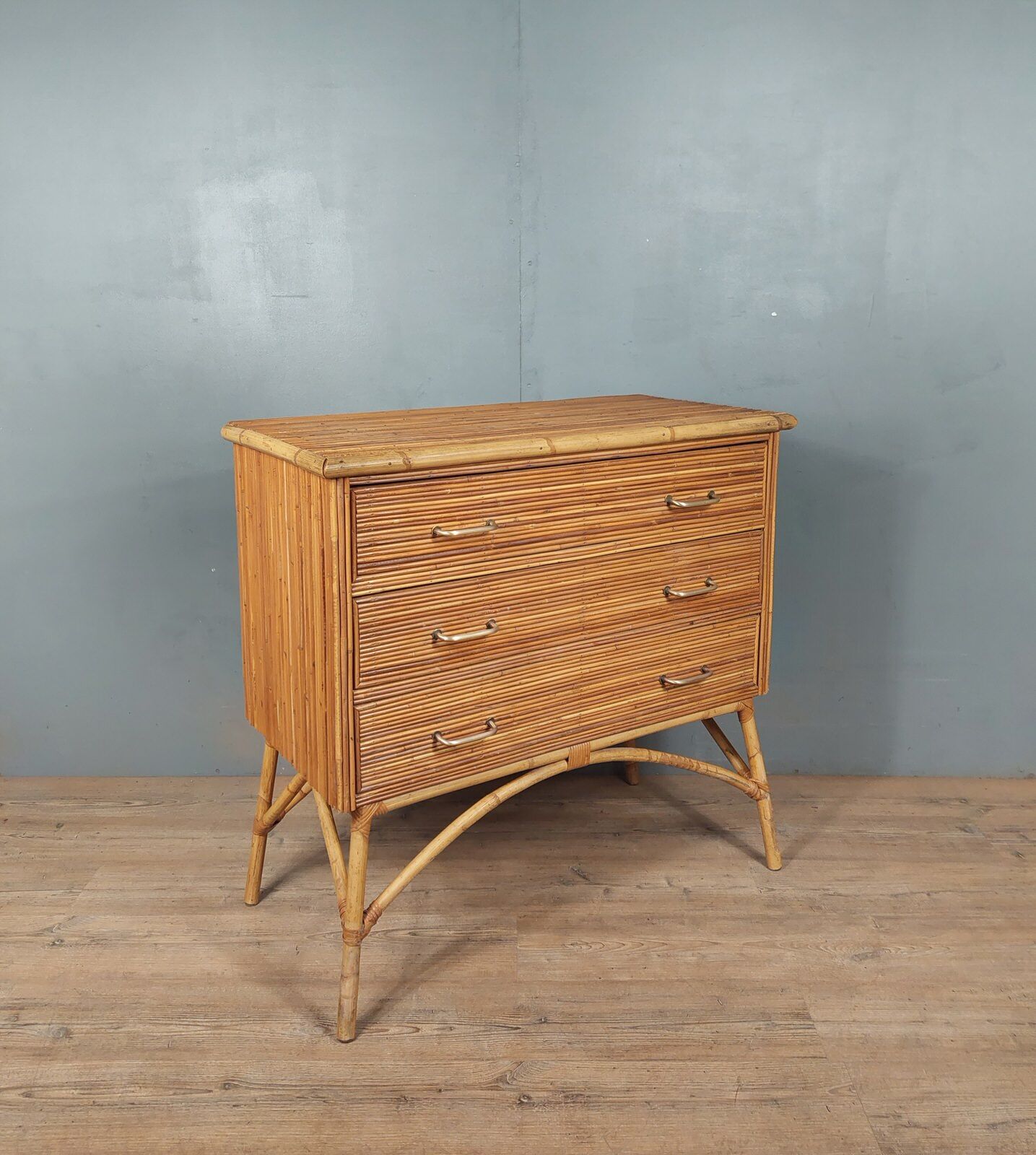 Commode vintage en bambou et rotin
