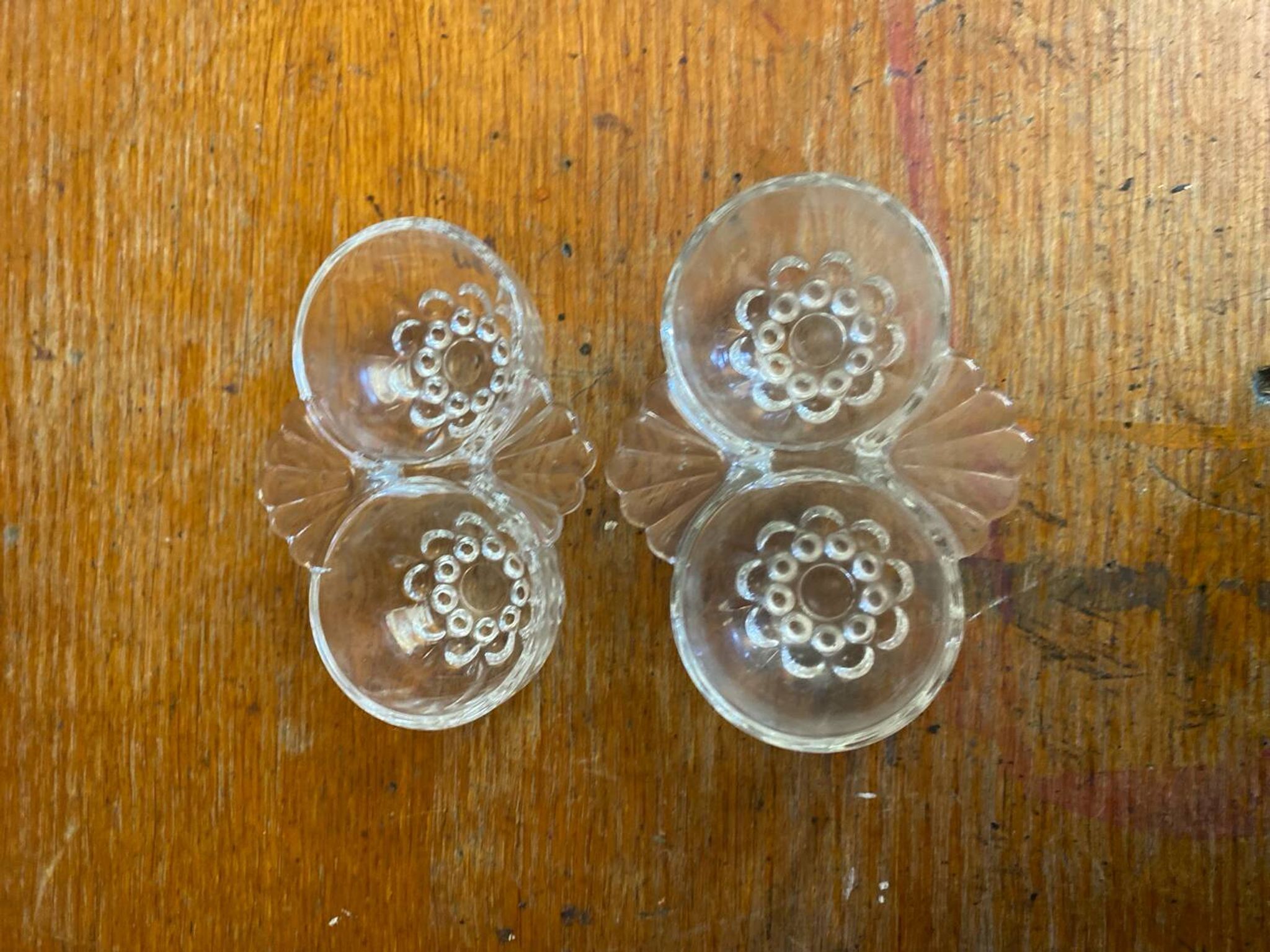 Pair of Antique Art Deco Molded Glass Salt and Pepper Shakers
