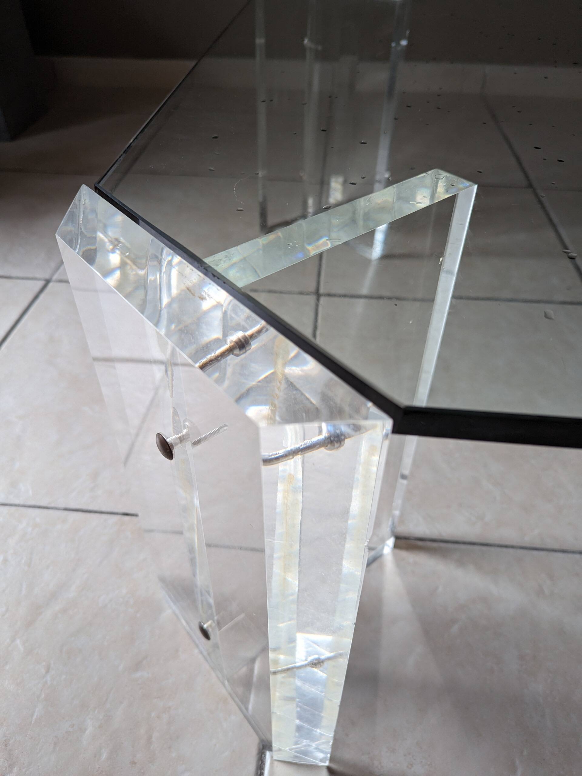 Octagonal Glass and Lucite Coffee Table, Karl Springer, USA Mid-Century Vintage