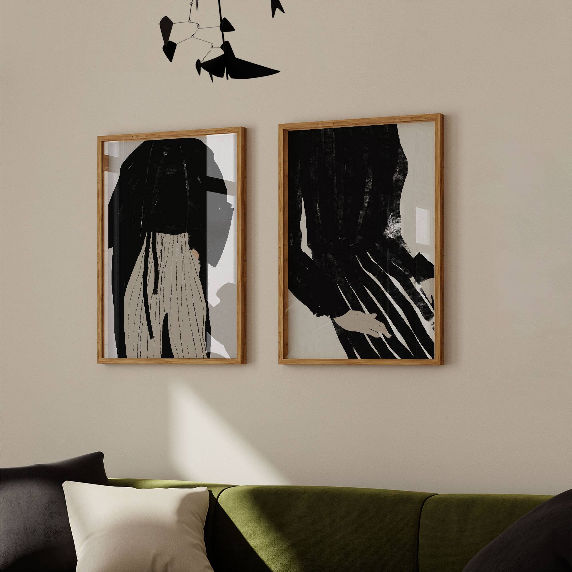 Pair of prints, female drawing set of two, 50x70cm