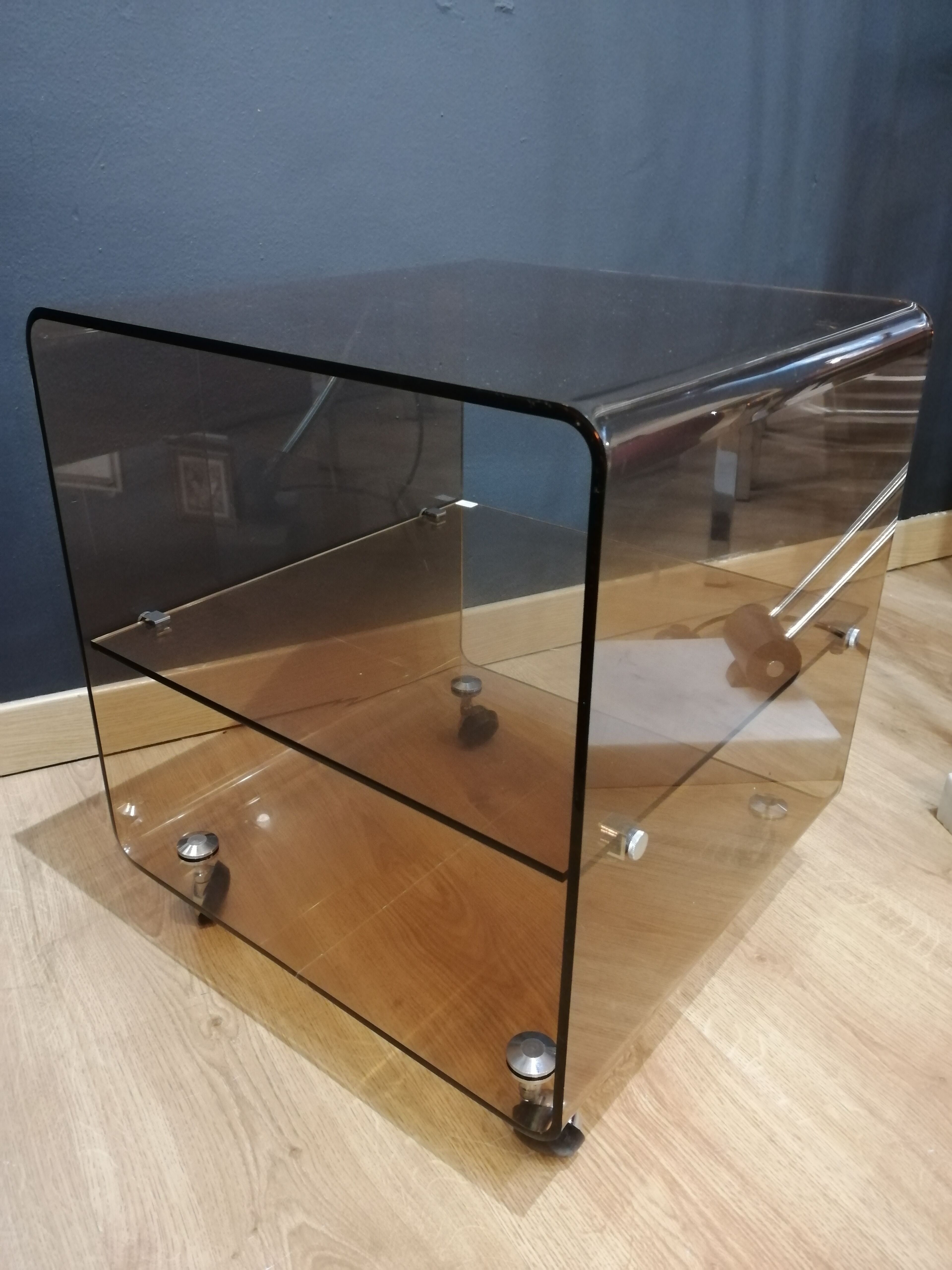 Vintage side table in smoked plexiglass by Michel Dumas for Roche Bobois