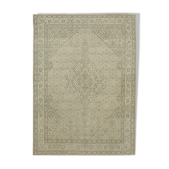 Handwoven persian vintage 260 cm x 352 cm beige wool carpet