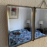 Vintage 1950s beveled barber triptych mirror in grenadine - 21 x 49 cm
