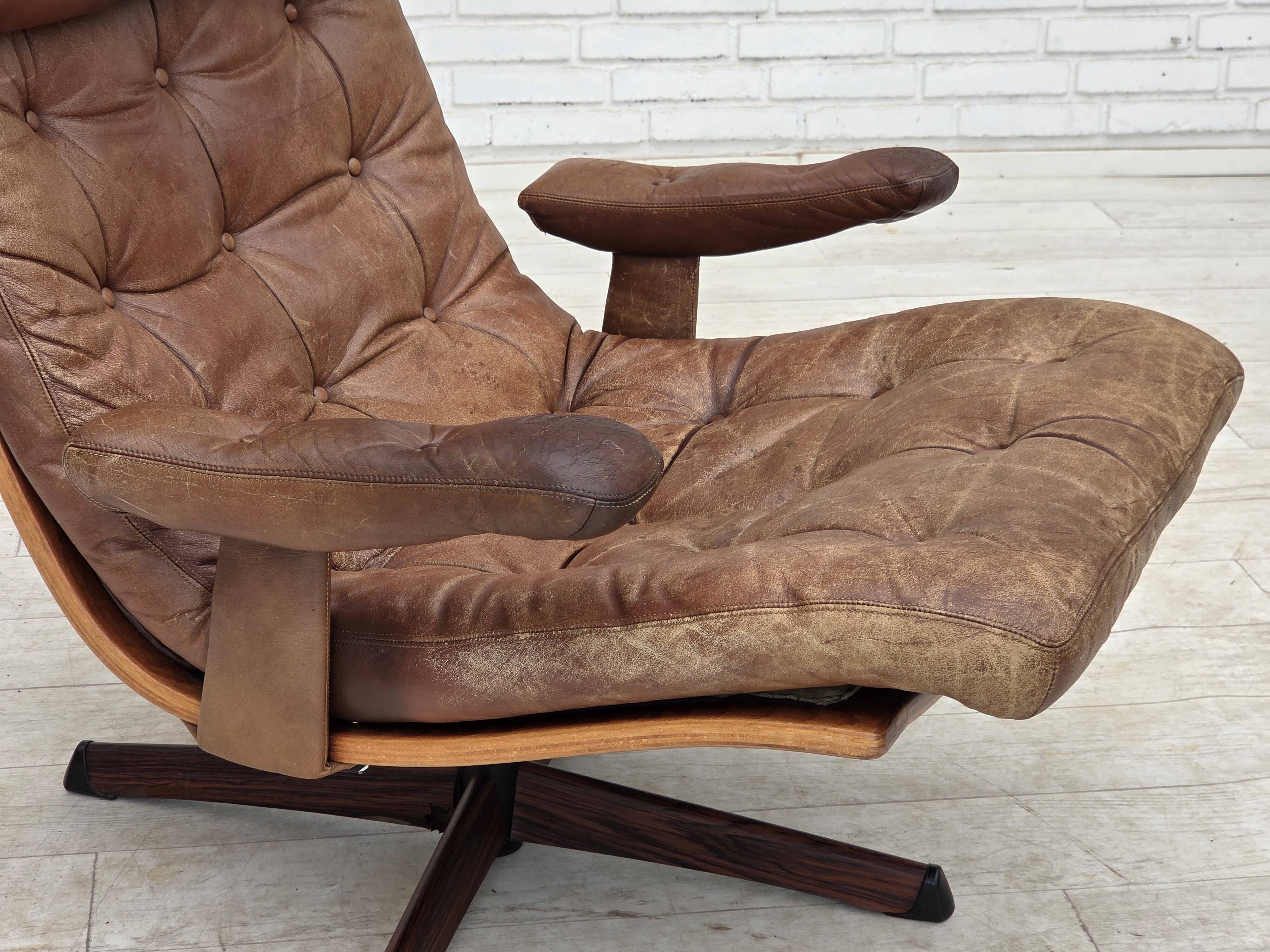1960s, Scandinavian swivel armchair, brown furniture leather.