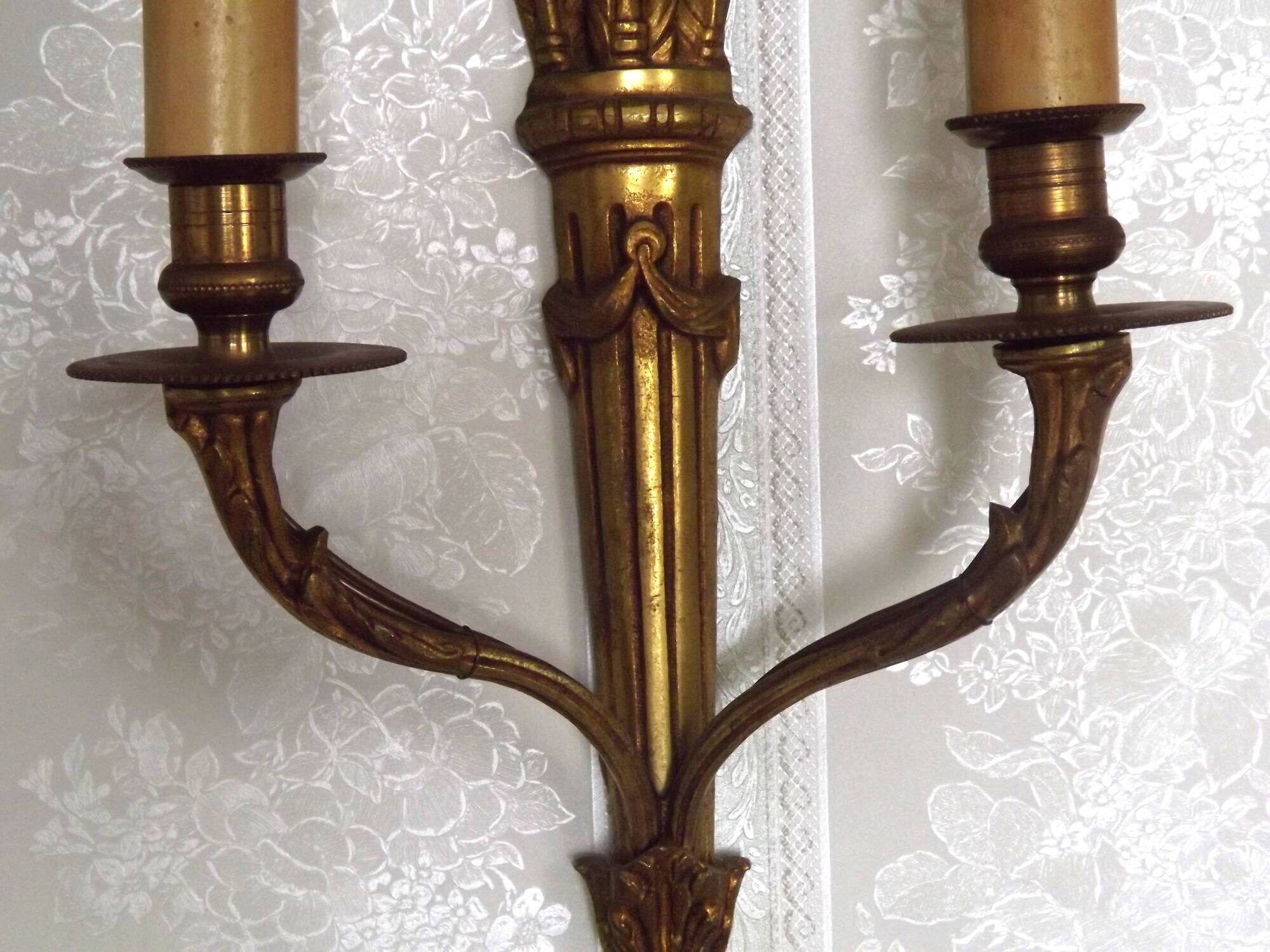 Elegant Pair French Antique Bronze Empire Arrow Style Double Wall Lights 4841