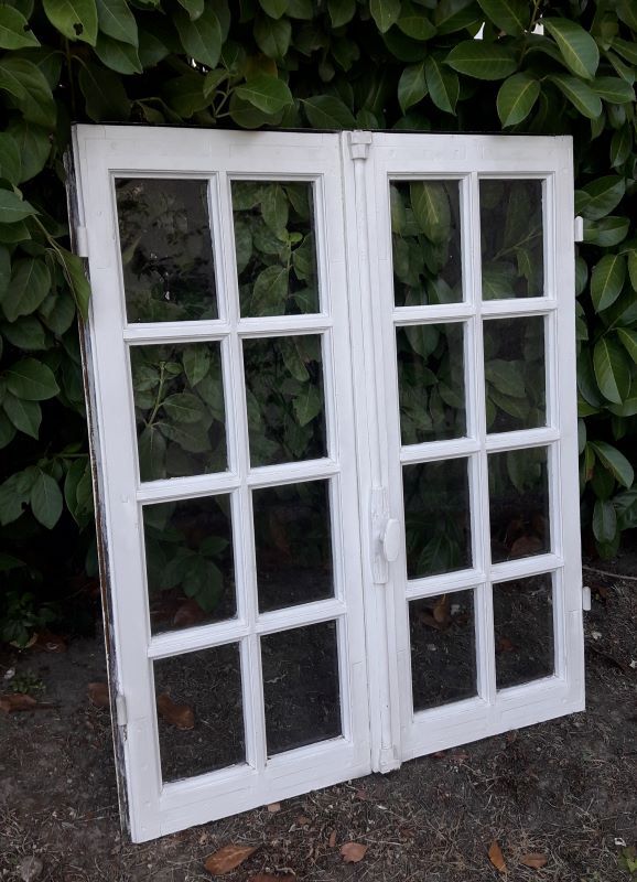 Oak window H96,8xL80,5cm old small tiles