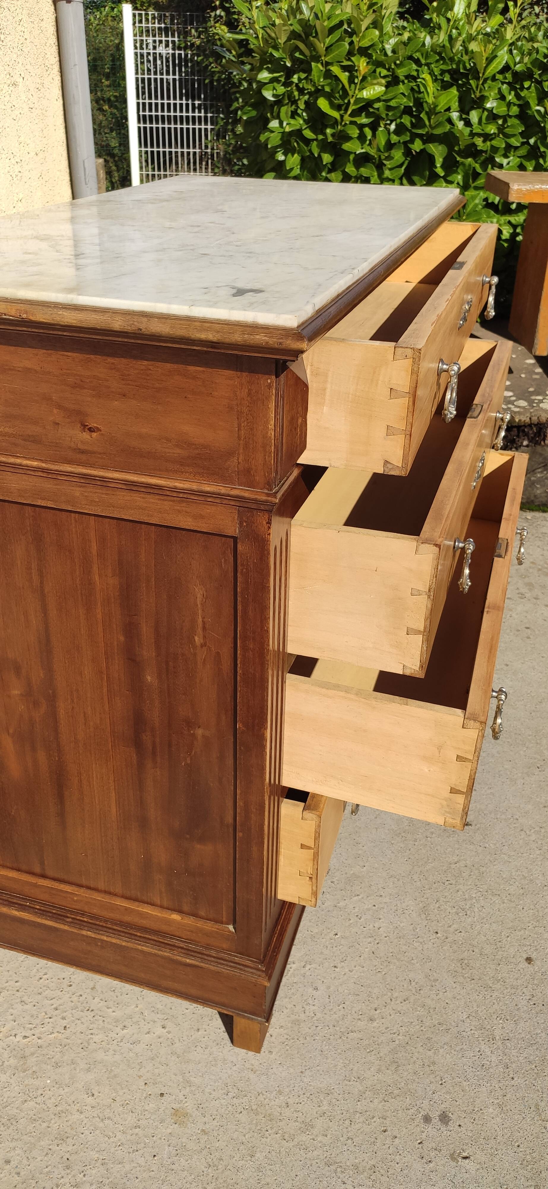 Old Art Deco chest of drawers with white marble