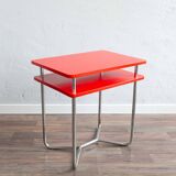 Functionalist Chrome Red Side Table Made In Czechoslovakia, 1930s