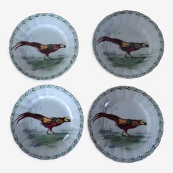 4 assiettes  choisy le roi décor animalier faisan terre de fer 421112 chasse nature