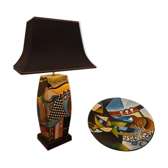 Lampe multicolore contemporaine et vasque assortie