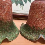 Two speckled glass paste tulips tones red and green on the bottom border