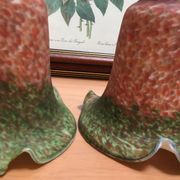 Two speckled glass paste tulips tones red and green on the bottom border