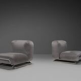 Mohair and chrome lounge chairs designed by Malchioro for IPE, Italy 1970s