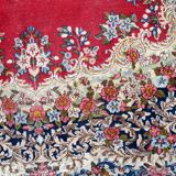 Antique 1920s Persian Kerman rug, floral medallion, red field, 267cm x 364cm