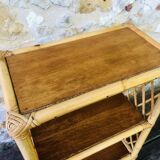 Wall shelf blond wood, bamboo, vintage rattan