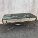 Coffee table in gilded brass and veined green marble