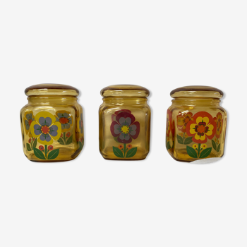 Set of 3 vintage amber glass spice jars