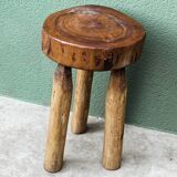 Brutalist tripod stool, raw wood