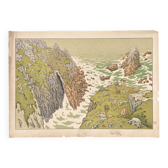 Lithographie par Henri Rivière La Falaise - Les Aspects de la nature