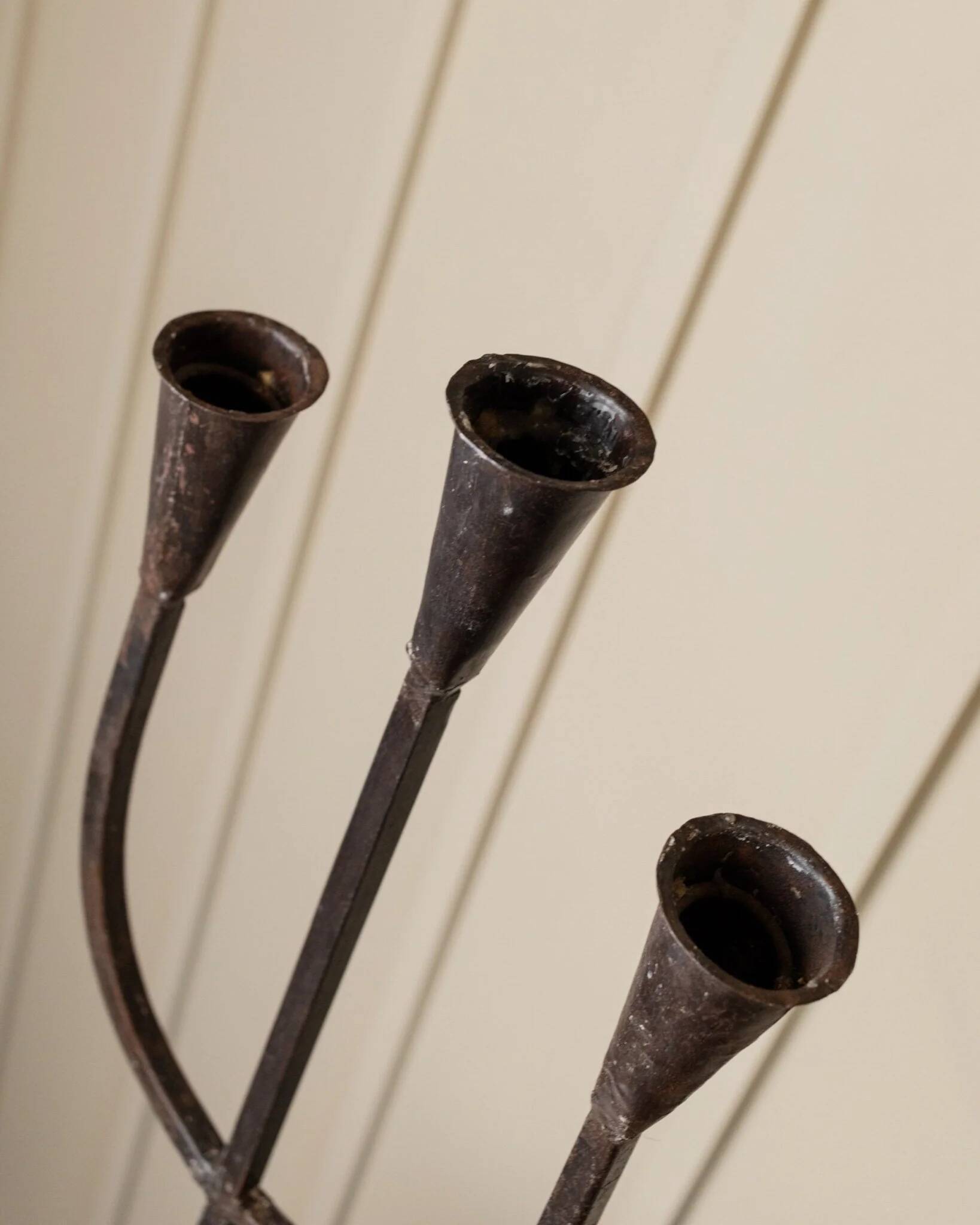 XXL Black Iron Brutalist Candlestick for 3 Candles - Handmade, Italy, 1960s