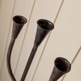 XXL Black Iron Brutalist Candlestick for 3 Candles - Handmade, Italy, 1960s