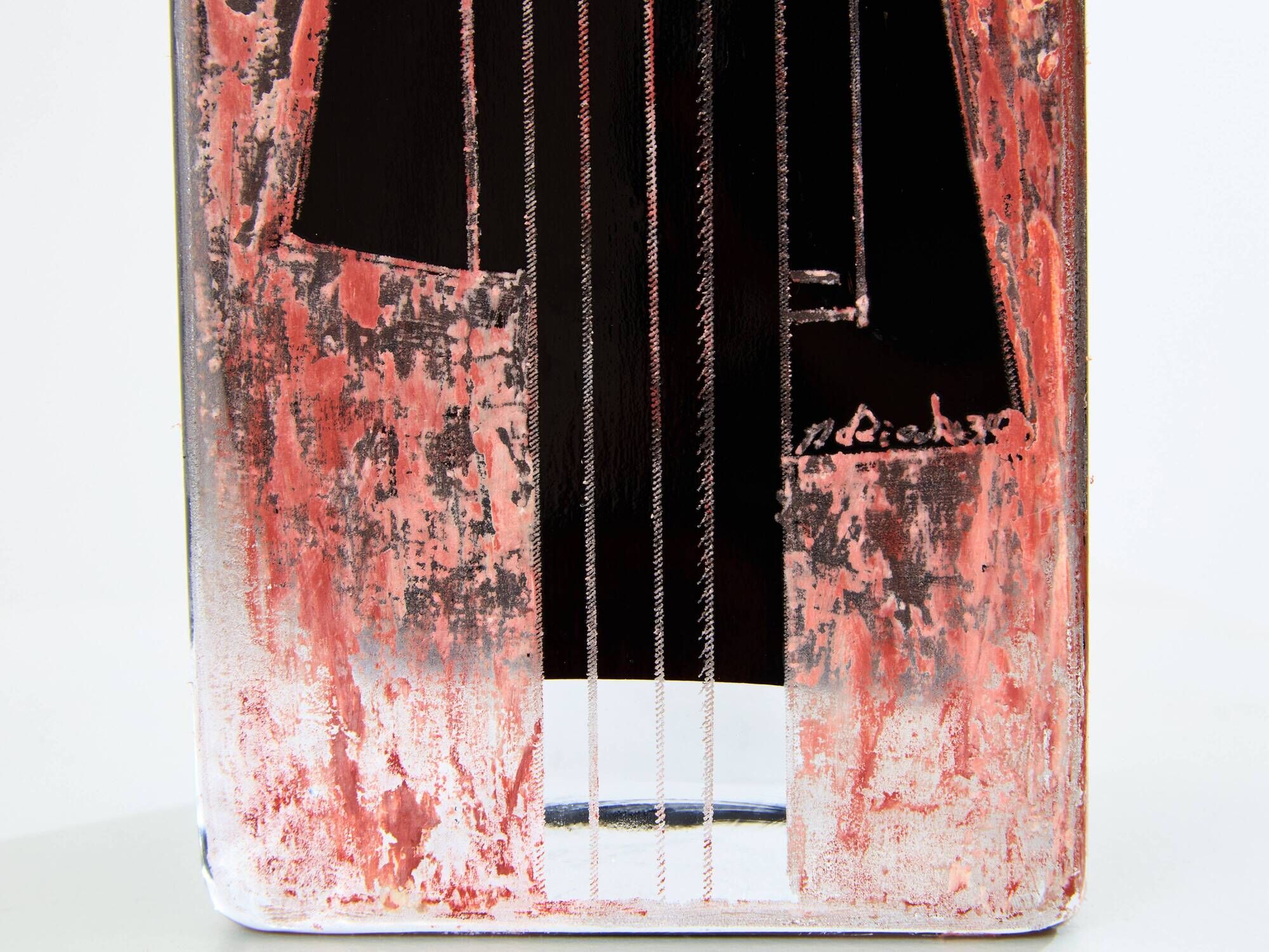 Large Art Deco vase in black and red opaline glass Anatole Riecke 1938