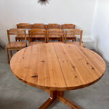Table set and 8 chairs in solid Scandinavian pine ASKO vintage 80s