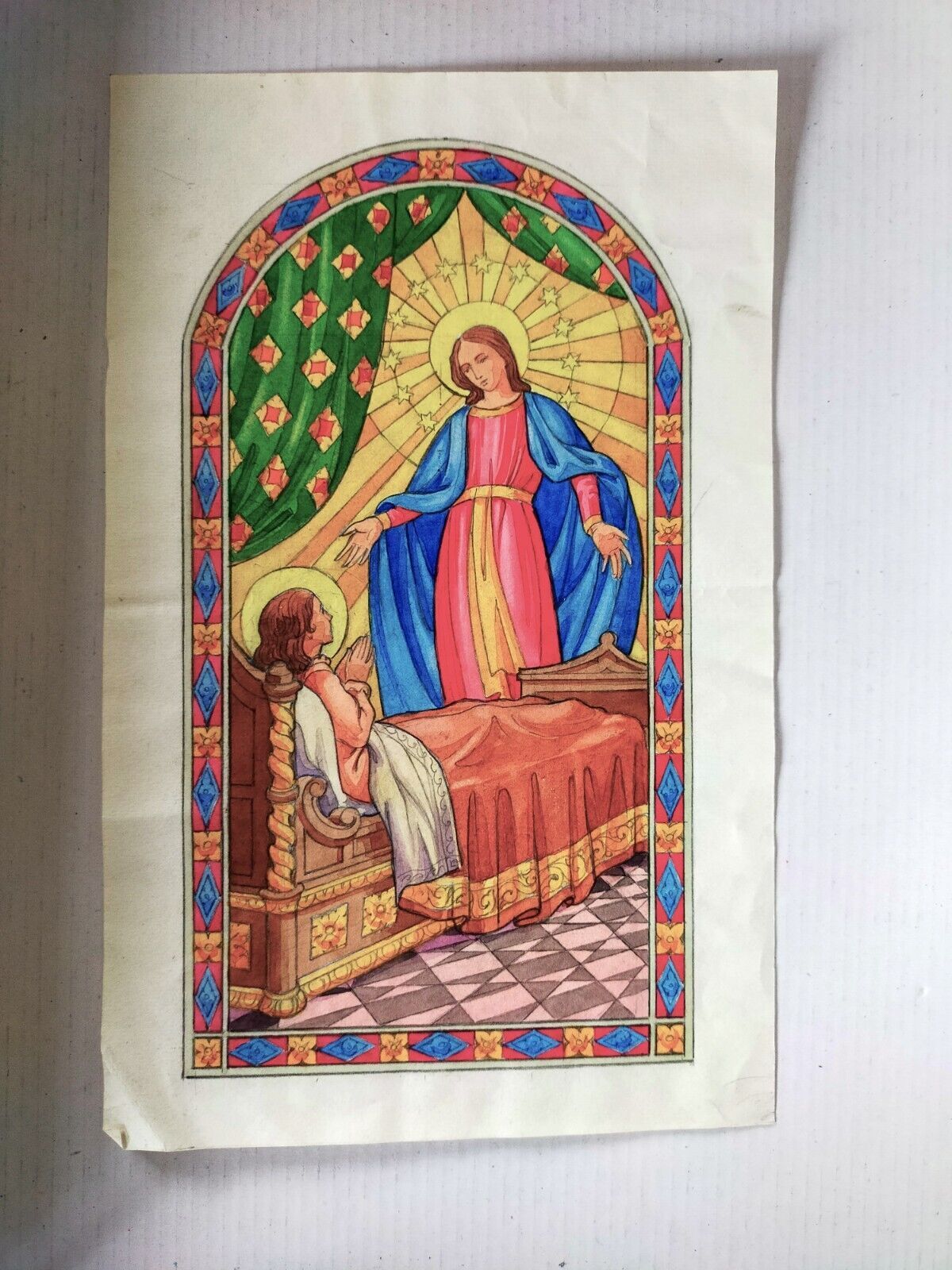 Croquis de vitrail technique mixte santa caterina laboure'