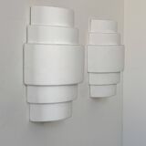 Pair of vintage plaster wall lights, matte white, France, 1980.