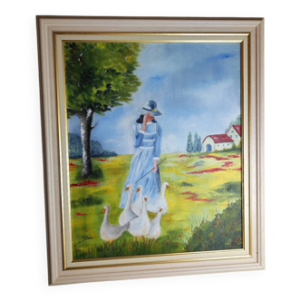Painting of the woman with geese