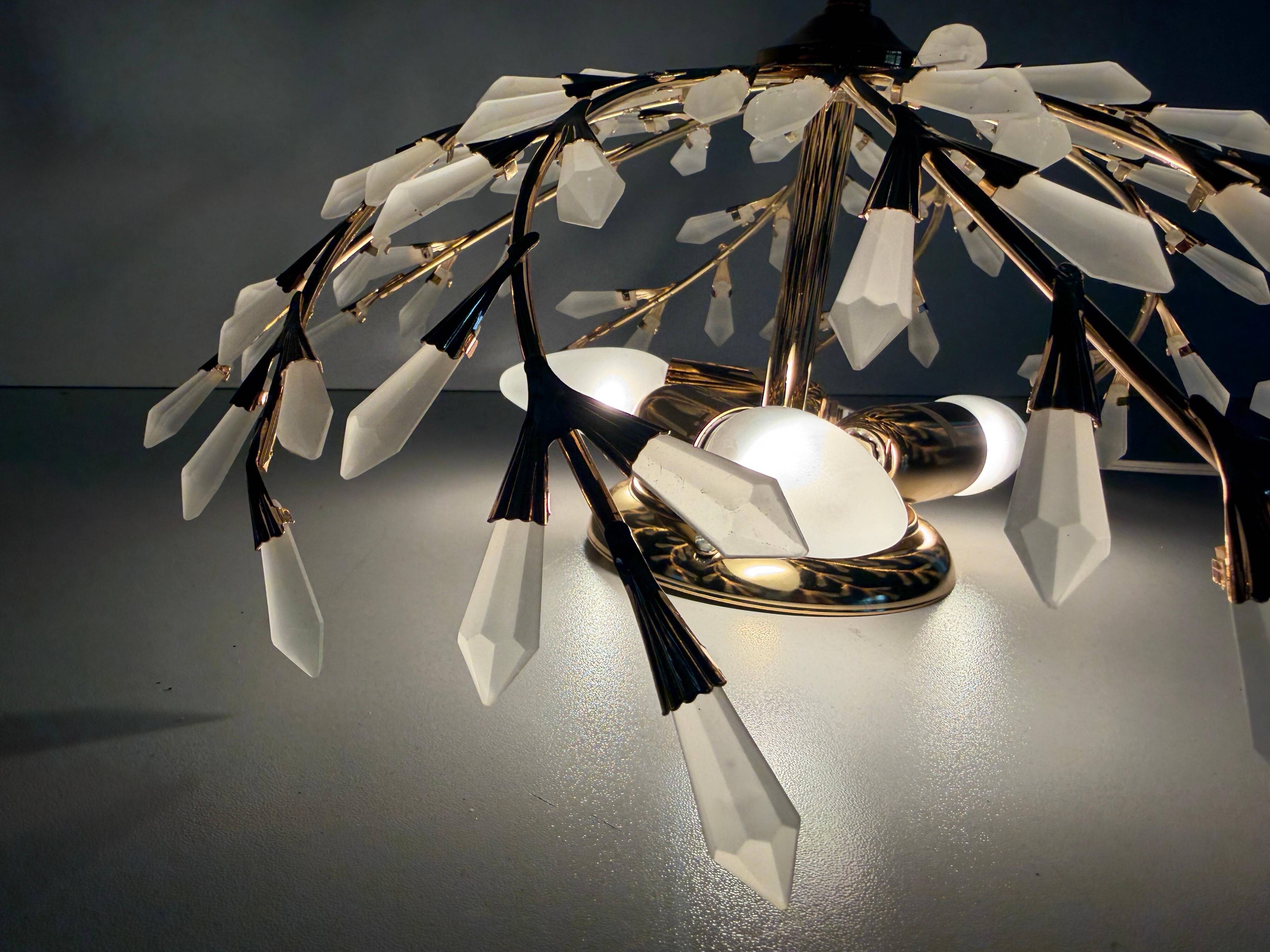 Flush mount Flower Design in crystal glass and gilded metal, 1980s, Germany