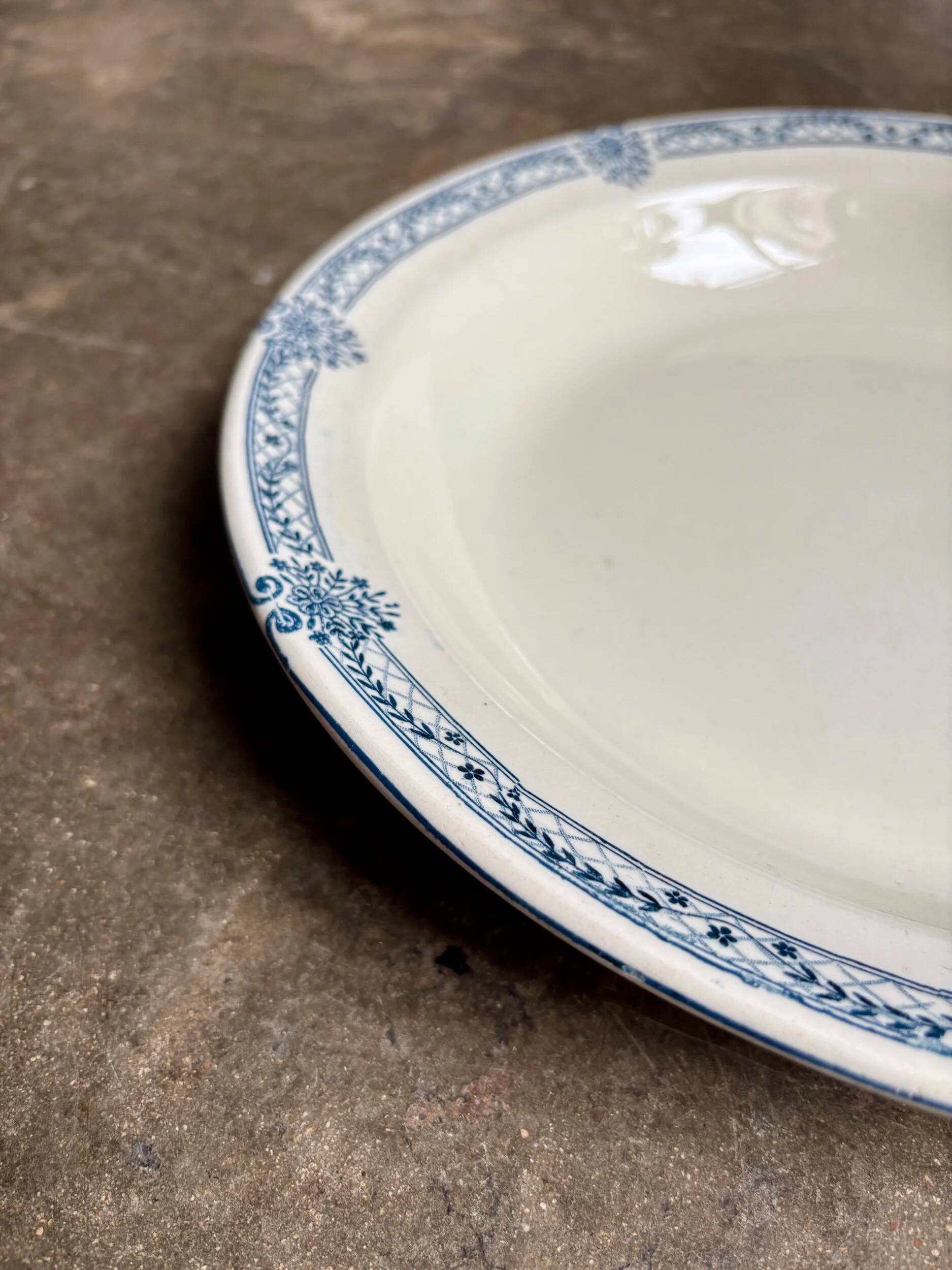 Salins round hollow dish in blue ironstone, "Arbois Ennege" service