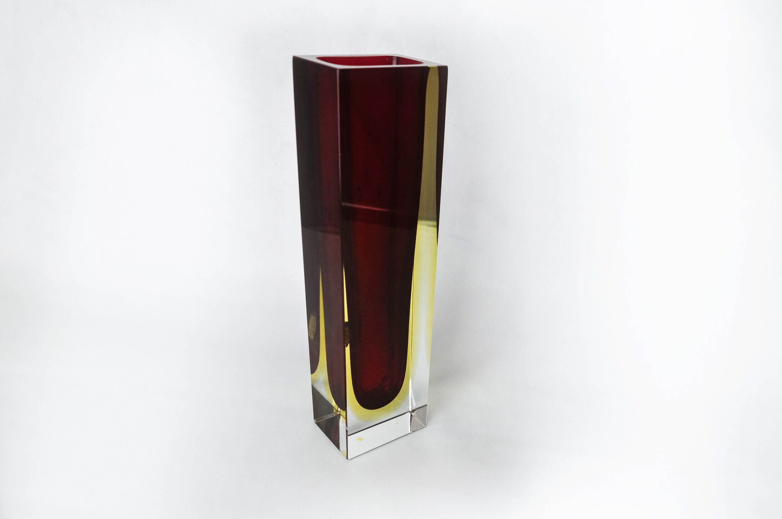 Brown and yellow cubic sommerso vase by seguso, murano, italy, 1970