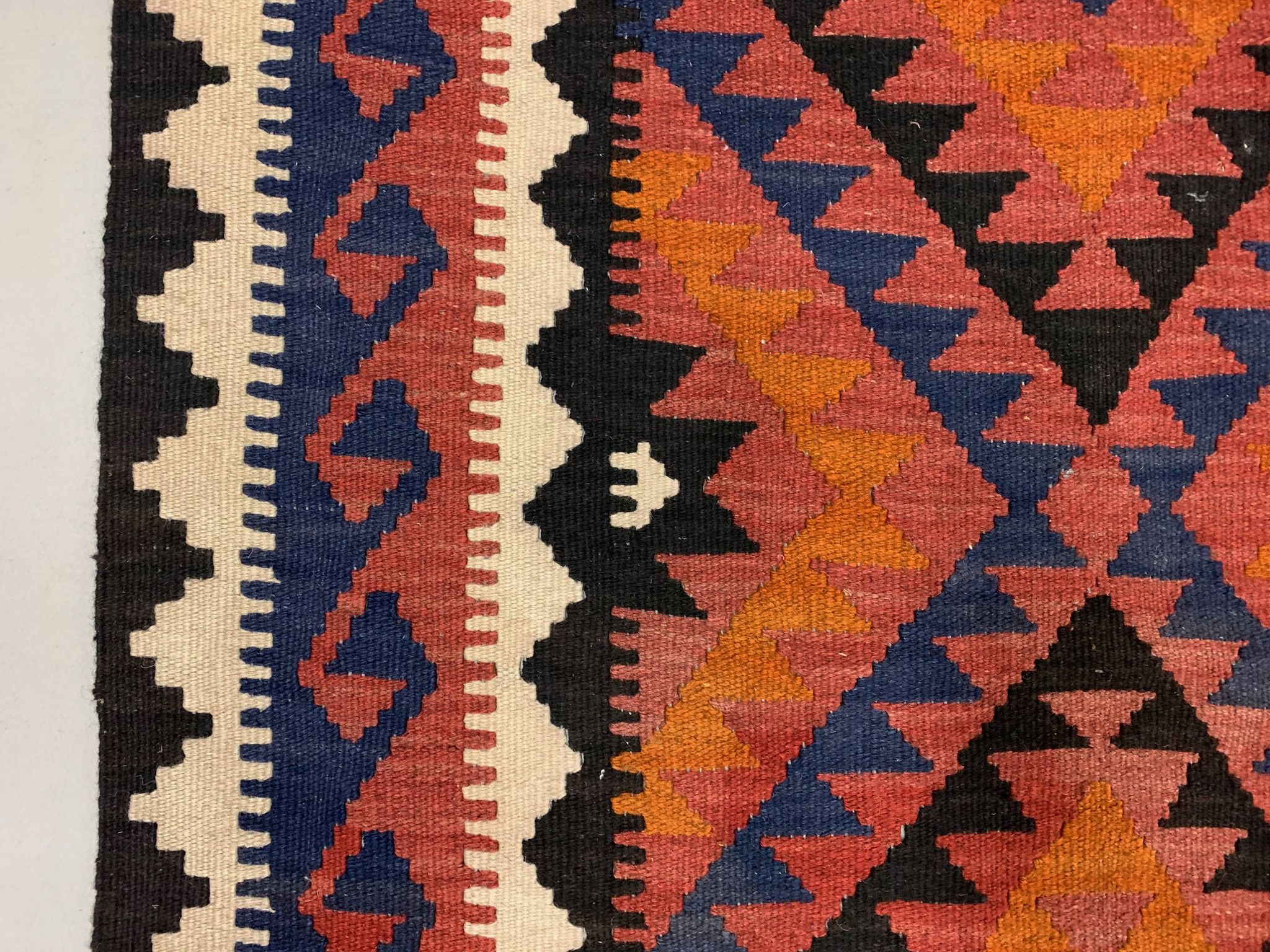 Vintage Afghan Tribal Kilim Wool Rug 252x154 cm Red, Orange, Brown, Black Large