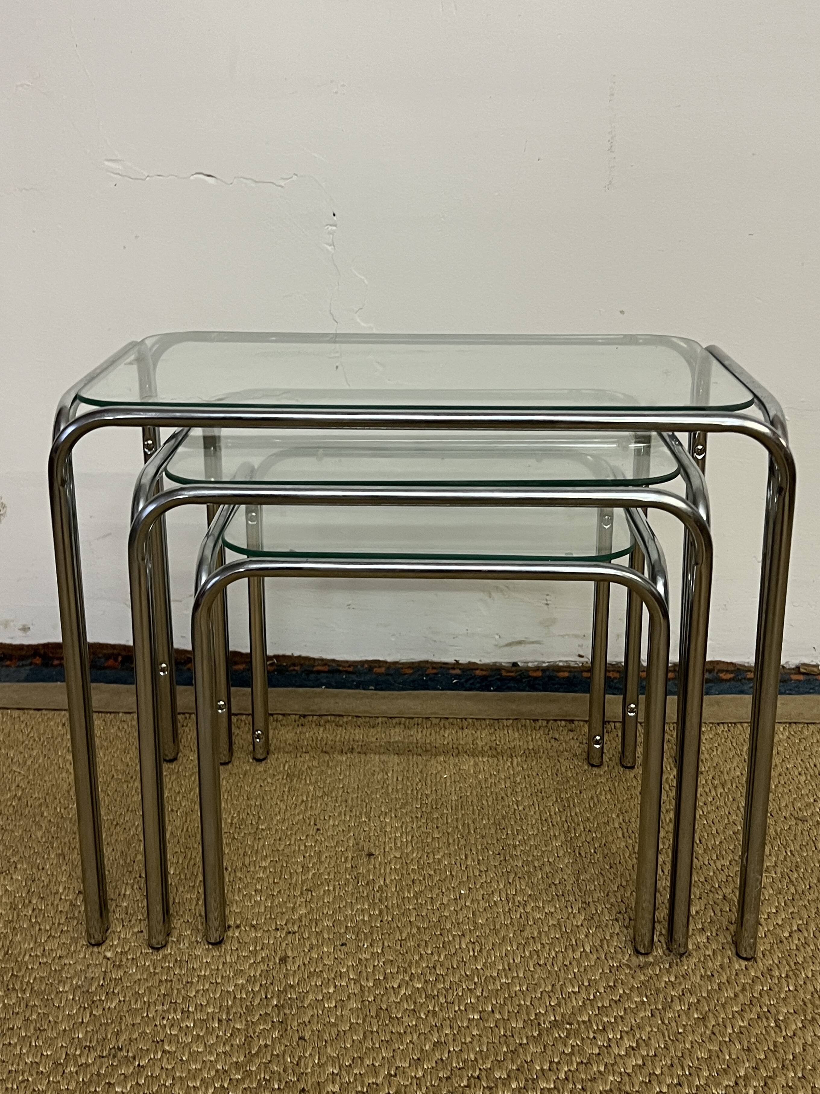 Vintage glass and chrome metal nesting tables