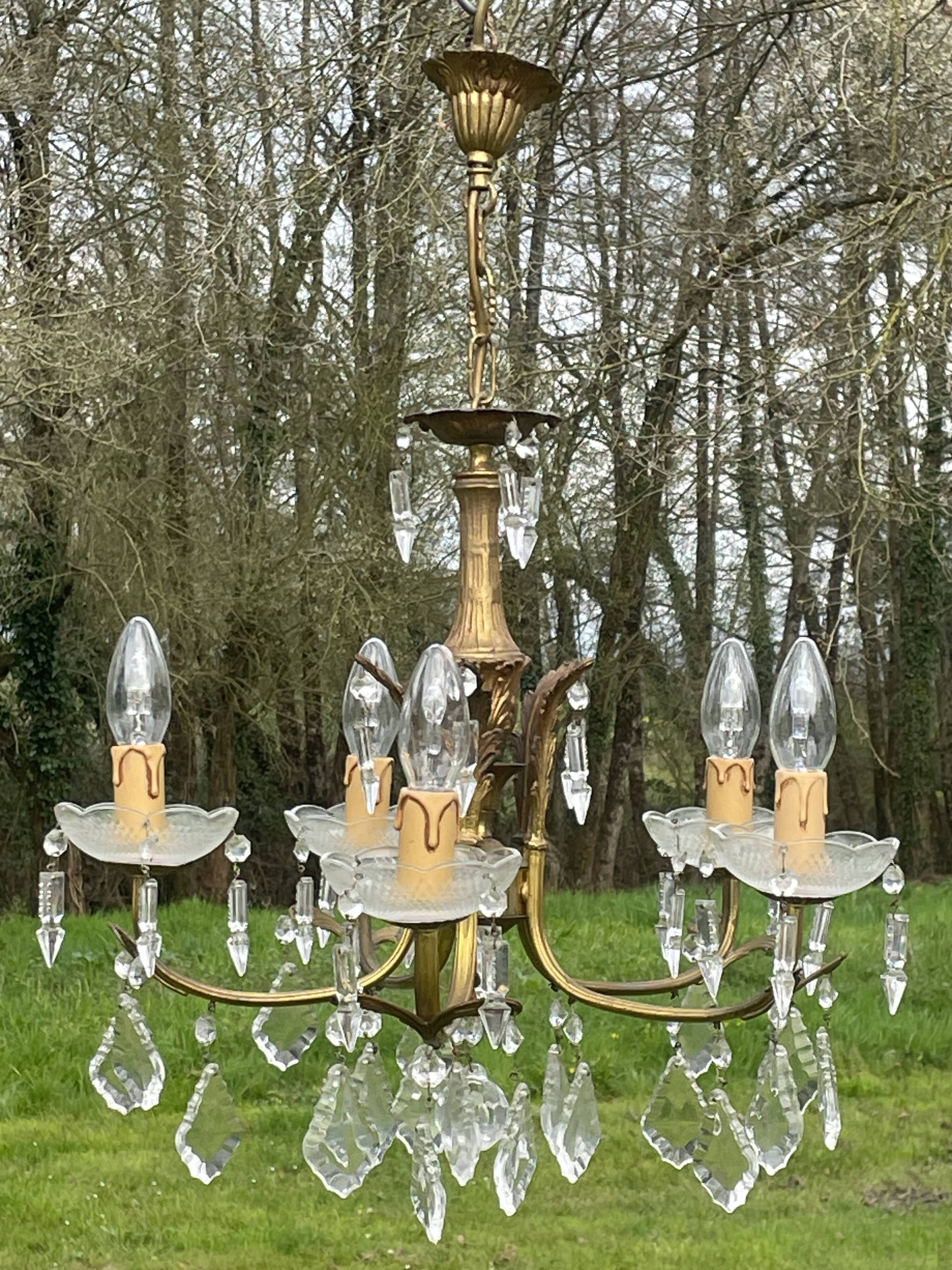 5-light bronze chandelier with glass tassels