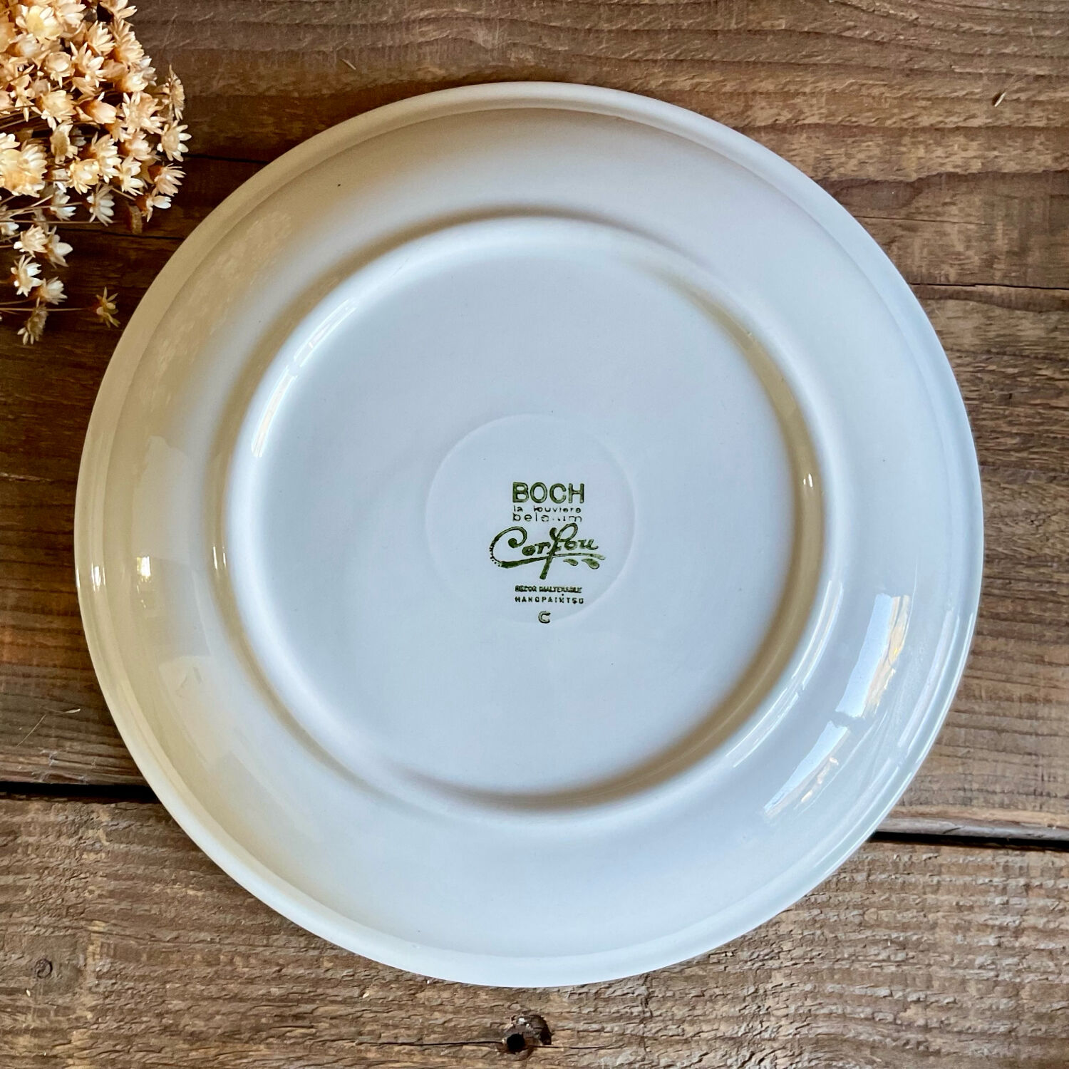 6 vintage Boch La Louvière “Corfou” soup plates