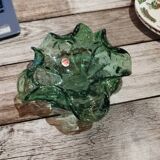 Ashtray or pocket in bubbled Murano glass in green color from the 60s