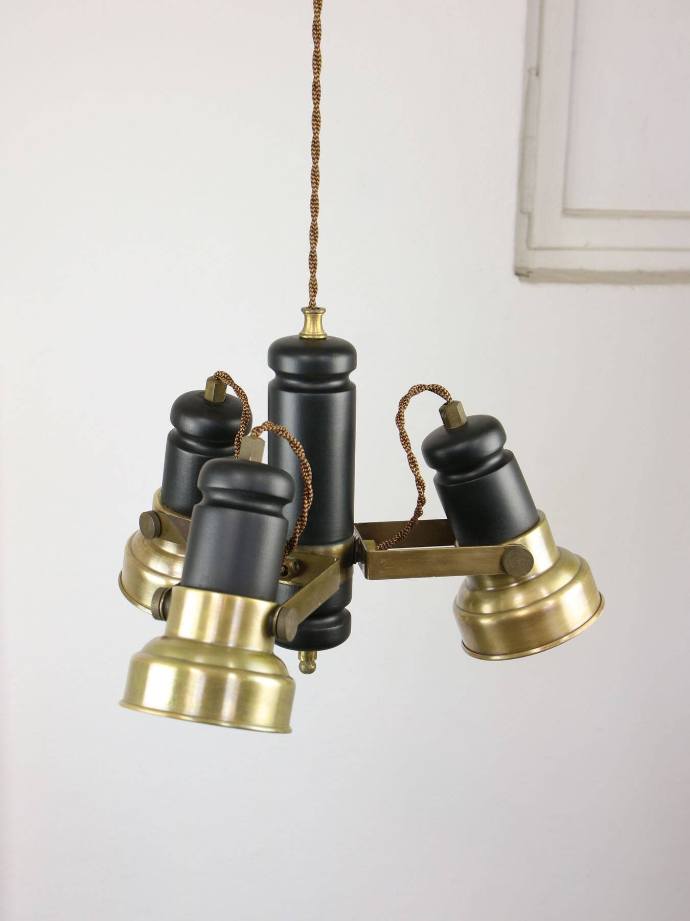 Vintage Italian Brass Reflector Chandelier, 70s