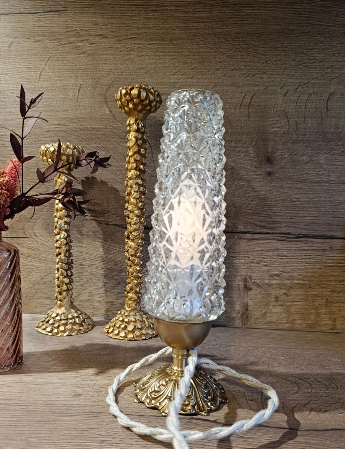 chic retro table lamp glass spindle diamond tip