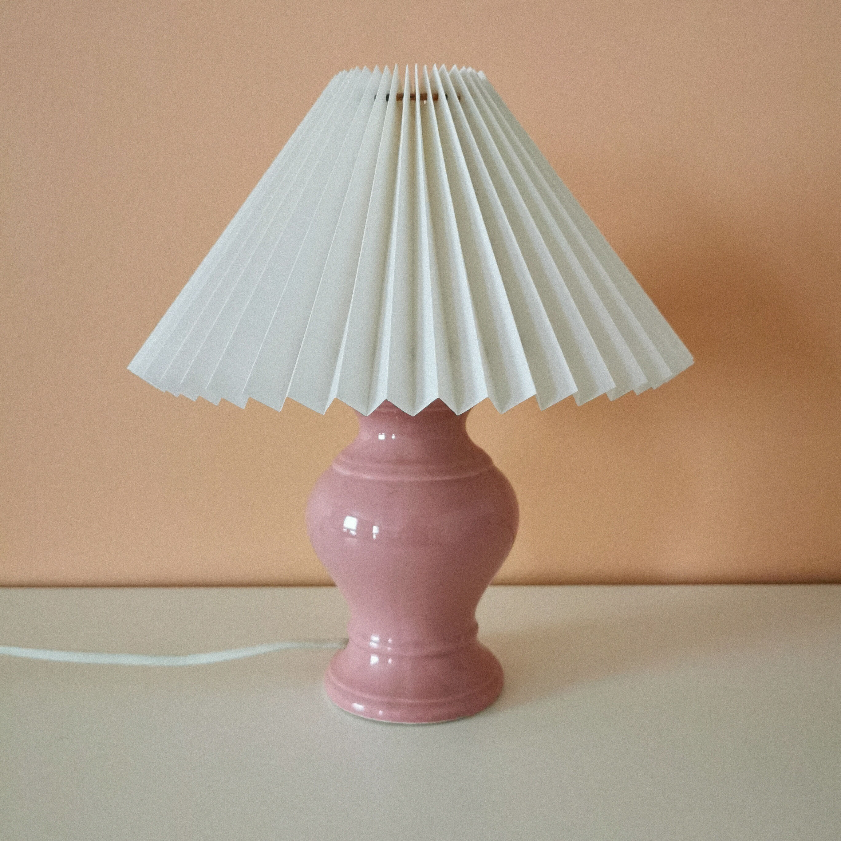 Pair of upcycled pink lamps with pleated lampshade