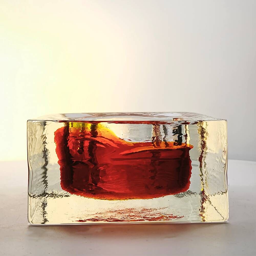 1960s Big Handcrafted Square Ashtray in Uranium Murano Glass by Mandruzzato