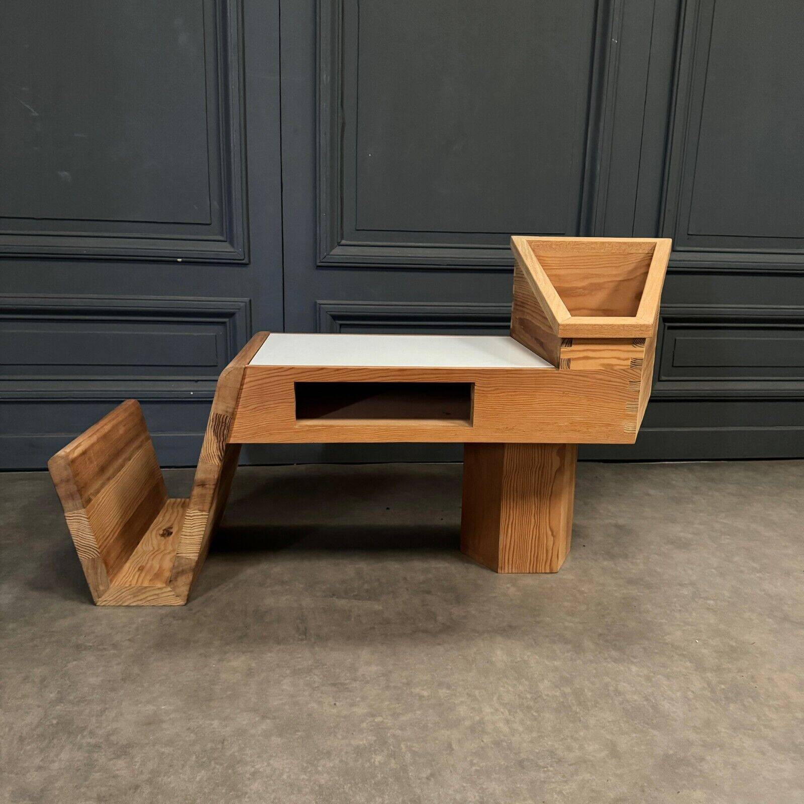 1970s coffee table in white laminated pine wood with magazine rack