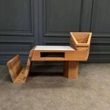 Table basse 1970 en pin bois laminé blanc avec porte-revues