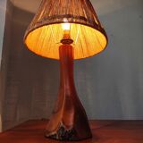 Vintage brutalist lamp from the 60s-70s made of wood and rope.