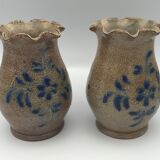 Pair of vintage pottery vases with floral decoration and glaçureau sel