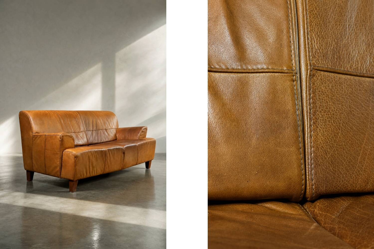 Canapé 3 places en cuir marron industriel vintage des années 1960, style mid-century modern